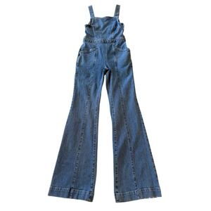 Free People We The Free Penny Denim Flare Jumpsuit Blue Size 4 Retro Boho 70s